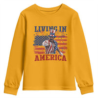 Living In America Funny Patriotic Heavyweight Boxer Youth Sweatshirt Vintage Distressed Flag Uncle Sam Hat Boxing Champion