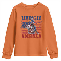 Living In America Funny Patriotic Heavyweight Boxer Youth Sweatshirt Vintage Distressed Flag Uncle Sam Hat Boxing Champion