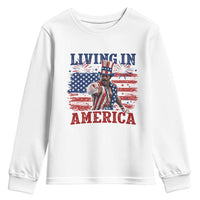Living In America Funny Patriotic Heavyweight Boxer Youth Sweatshirt Vintage Distressed Flag Uncle Sam Hat Boxing Champion