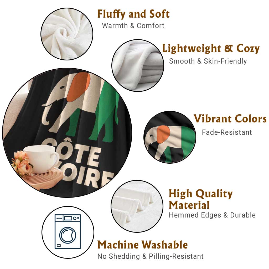 Proud Côte d'Ivoire Elephant Ivory Coast Flag Throw Blanket Ivorian Pride Retro Souvenir