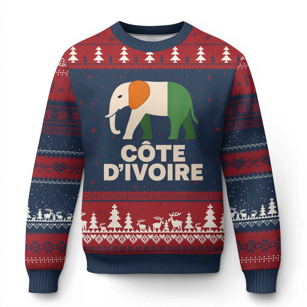 Proud Côte d'Ivoire Elephant Ivory Coast Flag Ugly Christmas Sweater Ivorian Pride Retro Souvenir