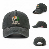 Proud Côte d'Ivoire Elephant Ivory Coast Flag Washed Cotton Baseball Cap Ivorian Pride Retro Souvenir