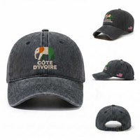Proud Côte d'Ivoire Elephant Ivory Coast Flag Washed Cotton Baseball Cap Ivorian Pride Retro Souvenir