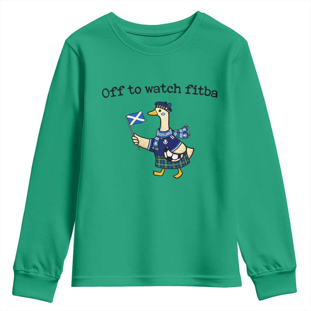 Funny Scottish Goose Scotland Football Youth Sweatshirt Off to Watch Fitba Soccer Fans Meme