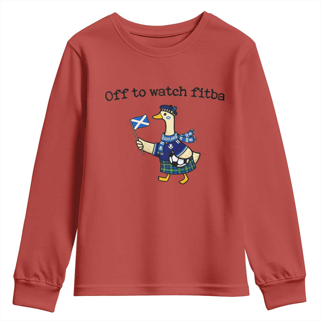 Funny Scottish Goose Scotland Football Youth Sweatshirt Off to Watch Fitba Soccer Fans Meme