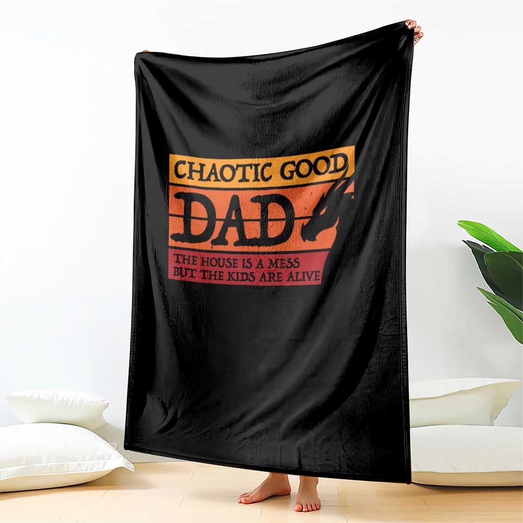 Chaotic Good Dad Funny Tabletop Gamer Parenting Throw Blanket Retro Sunset Vintage Fantasy Graphic