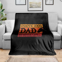 Chaotic Good Dad Funny Tabletop Gamer Parenting Throw Blanket Retro Sunset Vintage Fantasy Graphic
