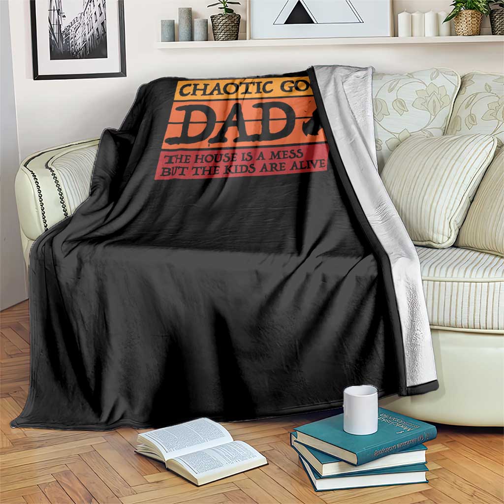 Chaotic Good Dad Funny Tabletop Gamer Parenting Throw Blanket Retro Sunset Vintage Fantasy Graphic