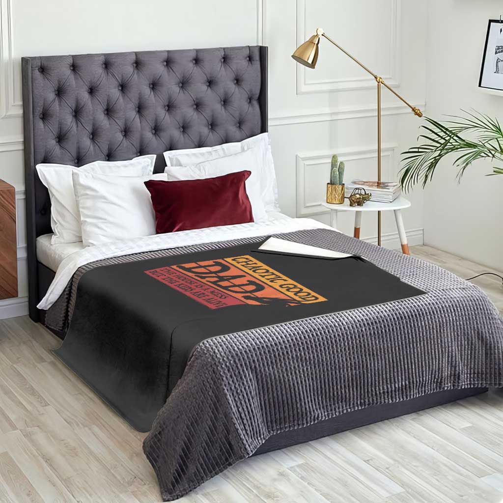 Chaotic Good Dad Funny Tabletop Gamer Parenting Throw Blanket Retro Sunset Vintage Fantasy Graphic