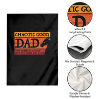 Chaotic Good Dad Funny Tabletop Gamer Parenting Garden Flag Retro Sunset Vintage Fantasy Graphic