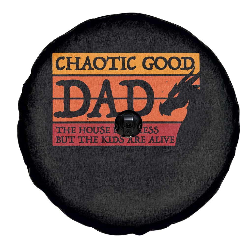 Chaotic Good Dad Funny Tabletop Gamer Parenting Spare Tire Cover Retro Sunset Vintage Fantasy Graphic