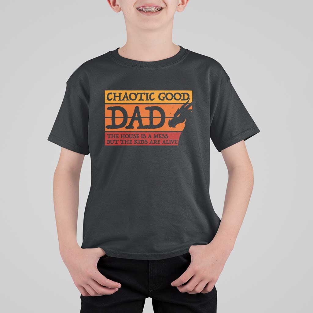 Chaotic Good Dad Funny Tabletop Gamer Parenting T Shirt For Kid Retro Sunset Vintage Fantasy Graphic