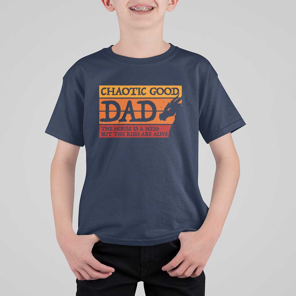 Chaotic Good Dad Funny Tabletop Gamer Parenting T Shirt For Kid Retro Sunset Vintage Fantasy Graphic