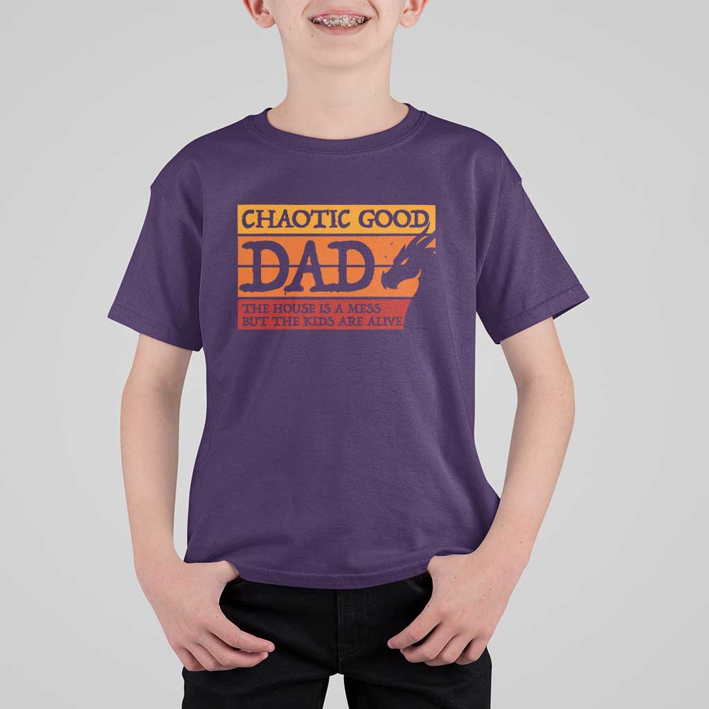 Chaotic Good Dad Funny Tabletop Gamer Parenting T Shirt For Kid Retro Sunset Vintage Fantasy Graphic