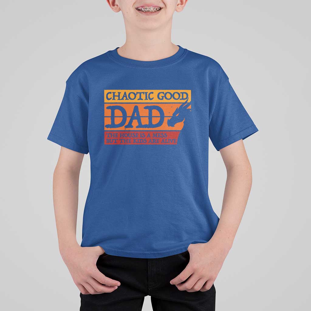 Chaotic Good Dad Funny Tabletop Gamer Parenting T Shirt For Kid Retro Sunset Vintage Fantasy Graphic