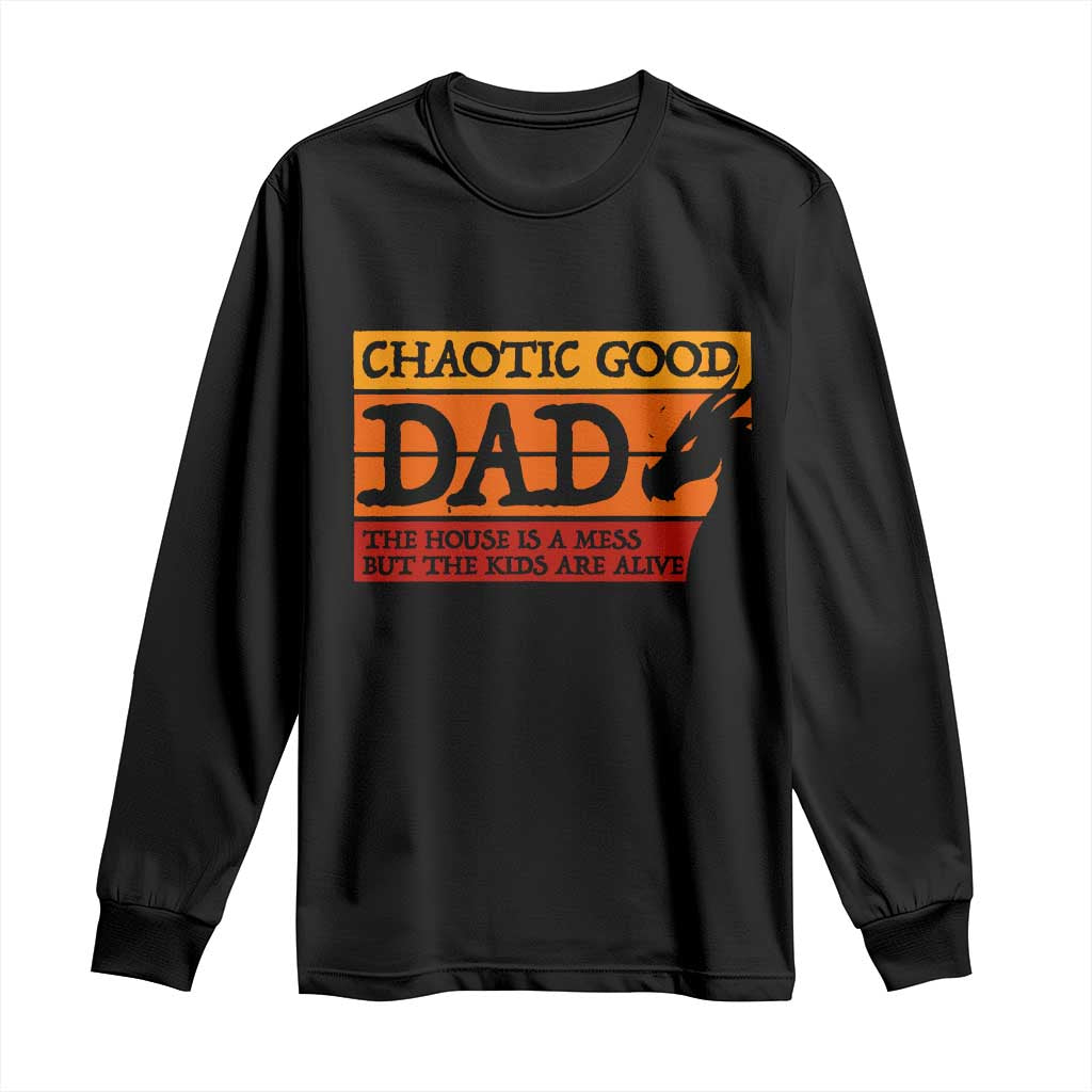 Chaotic Good Dad Funny Tabletop Gamer Parenting Long Sleeve Shirt Retro Sunset Vintage Fantasy Graphic