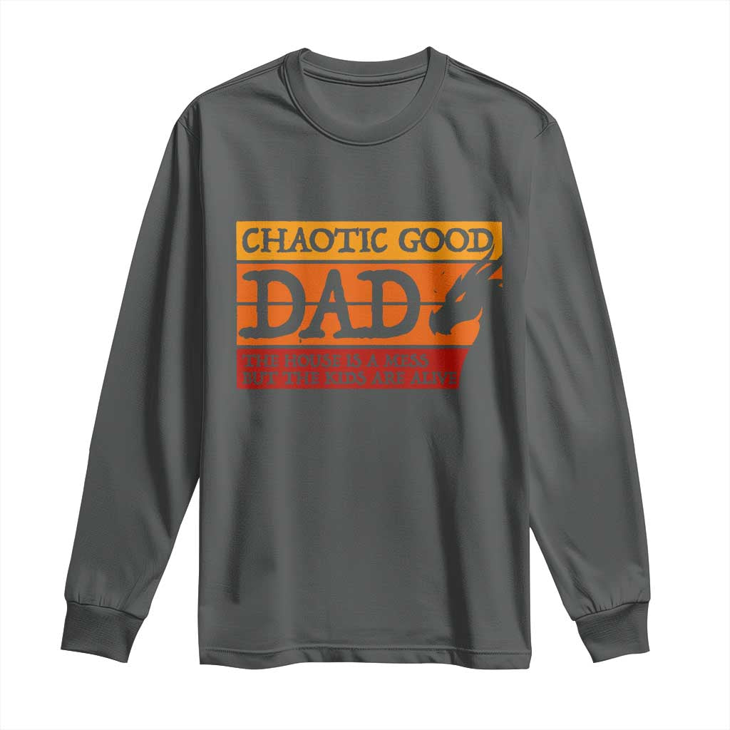 Chaotic Good Dad Funny Tabletop Gamer Parenting Long Sleeve Shirt Retro Sunset Vintage Fantasy Graphic