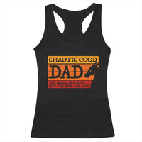 Chaotic Good Dad Funny Tabletop Gamer Parenting Racerback Tank Top Retro Sunset Vintage Fantasy Graphic