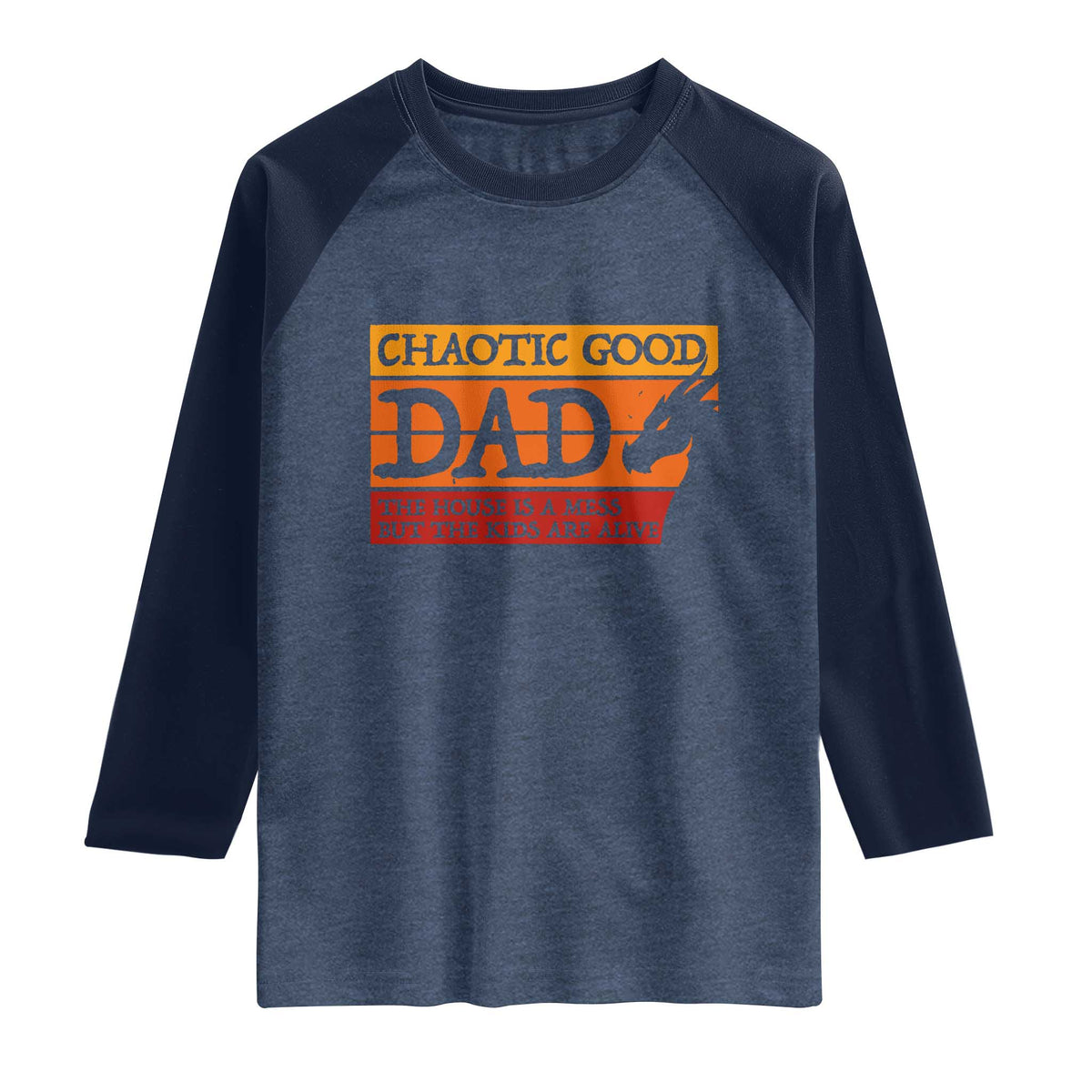 Chaotic Good Dad Funny Tabletop Gamer Parenting Raglan Shirt Retro Sunset Vintage Fantasy Graphic