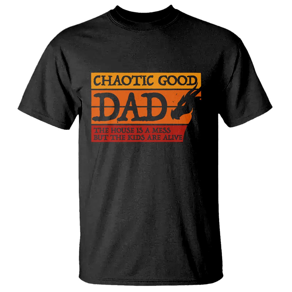 Chaotic Good Dad Funny Tabletop Gamer Parenting T Shirt Retro Sunset Vintage Fantasy Graphic