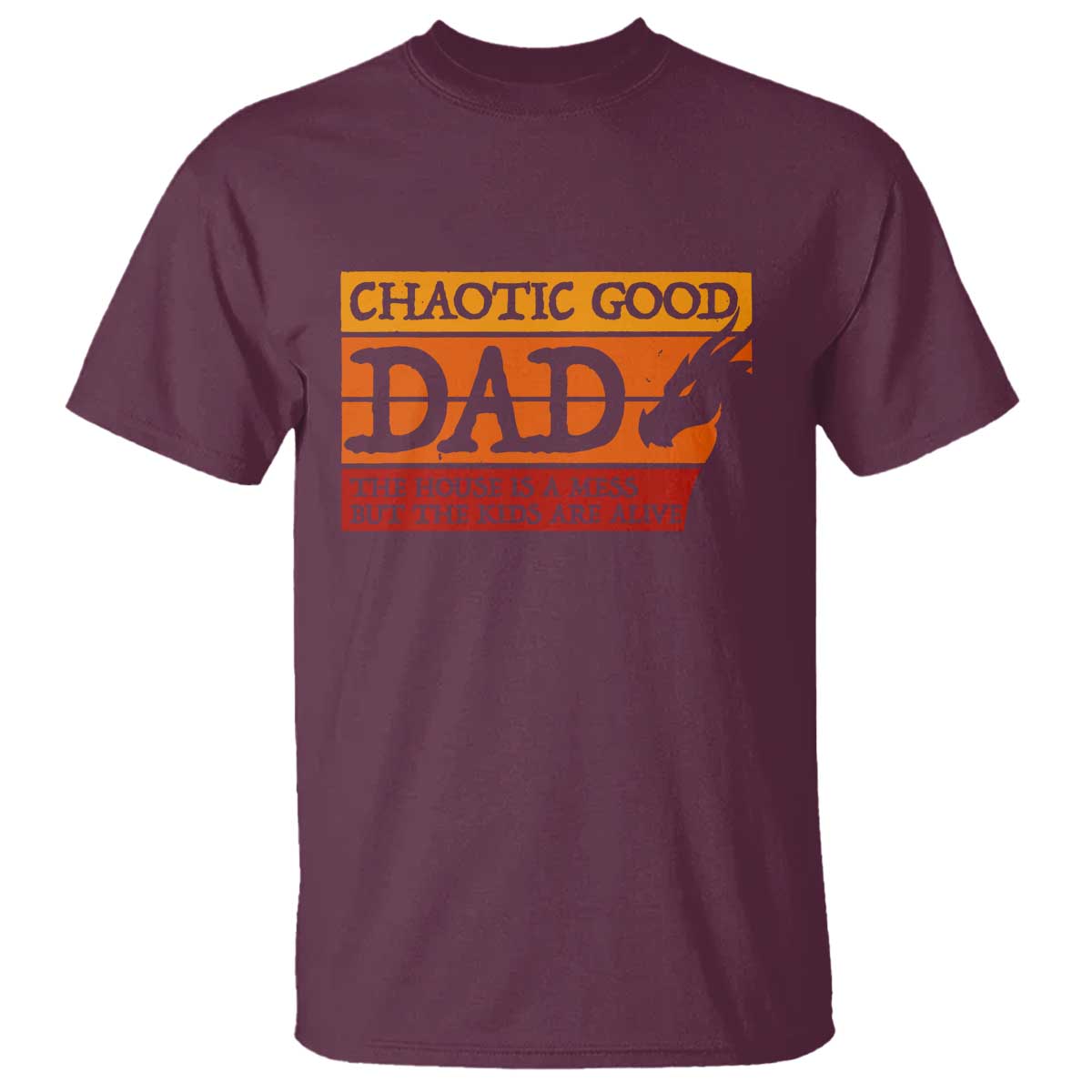 Chaotic Good Dad Funny Tabletop Gamer Parenting T Shirt Retro Sunset Vintage Fantasy Graphic