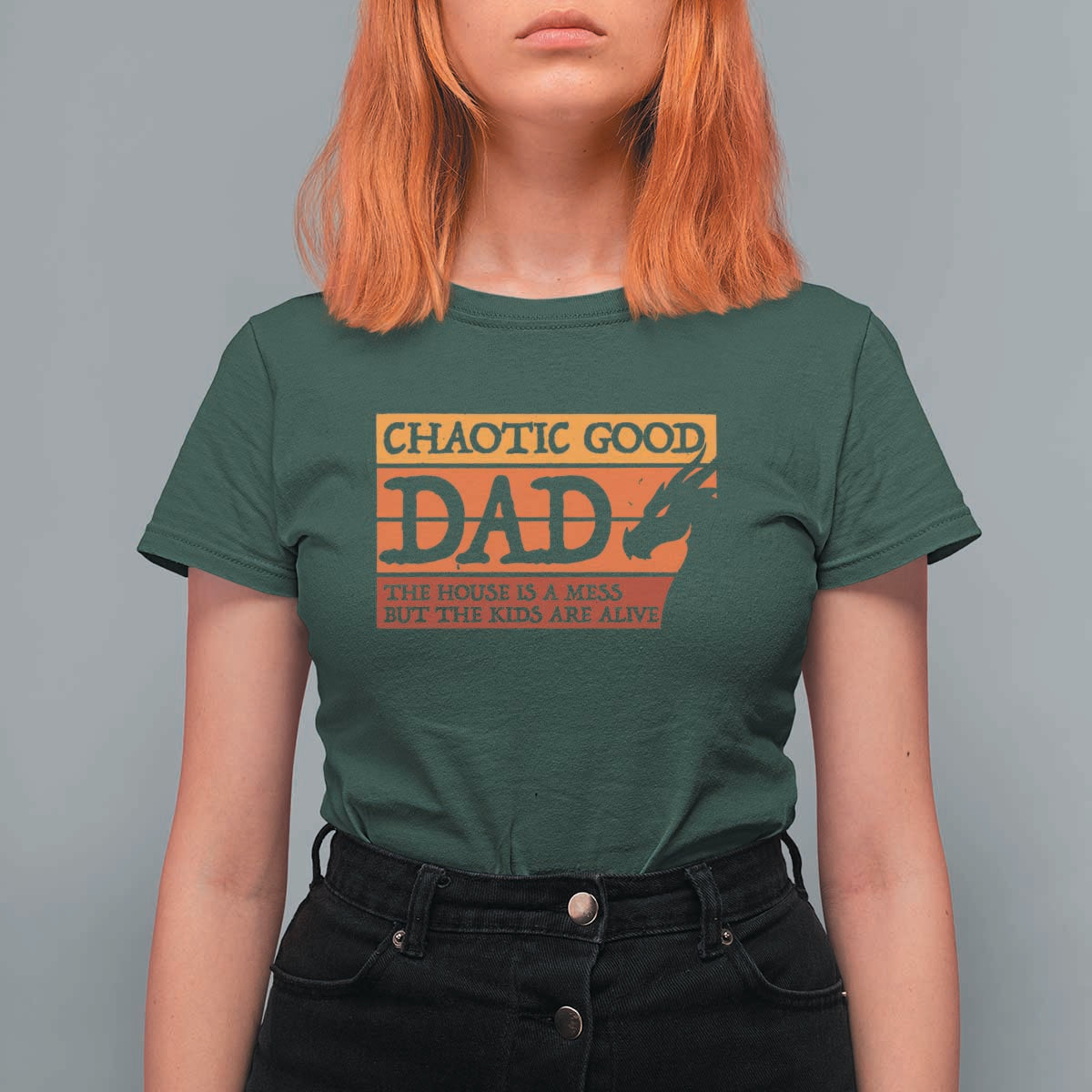 Chaotic Good Dad Funny Tabletop Gamer Parenting T Shirt For Women Retro Sunset Vintage Fantasy Graphic