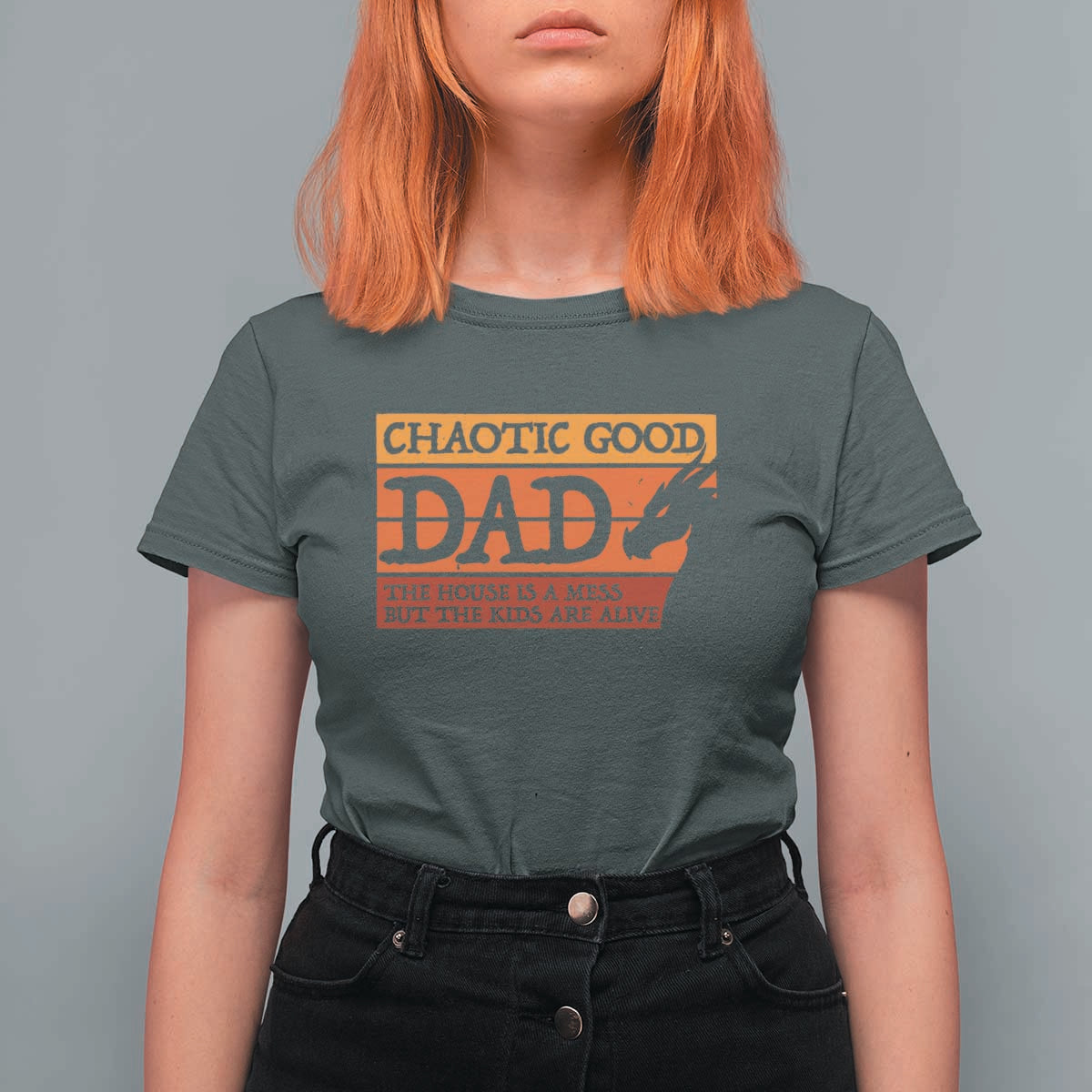 Chaotic Good Dad Funny Tabletop Gamer Parenting T Shirt For Women Retro Sunset Vintage Fantasy Graphic