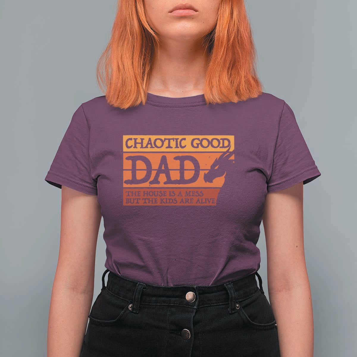 Chaotic Good Dad Funny Tabletop Gamer Parenting T Shirt For Women Retro Sunset Vintage Fantasy Graphic