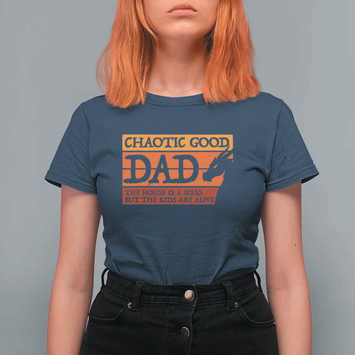 Chaotic Good Dad Funny Tabletop Gamer Parenting T Shirt For Women Retro Sunset Vintage Fantasy Graphic