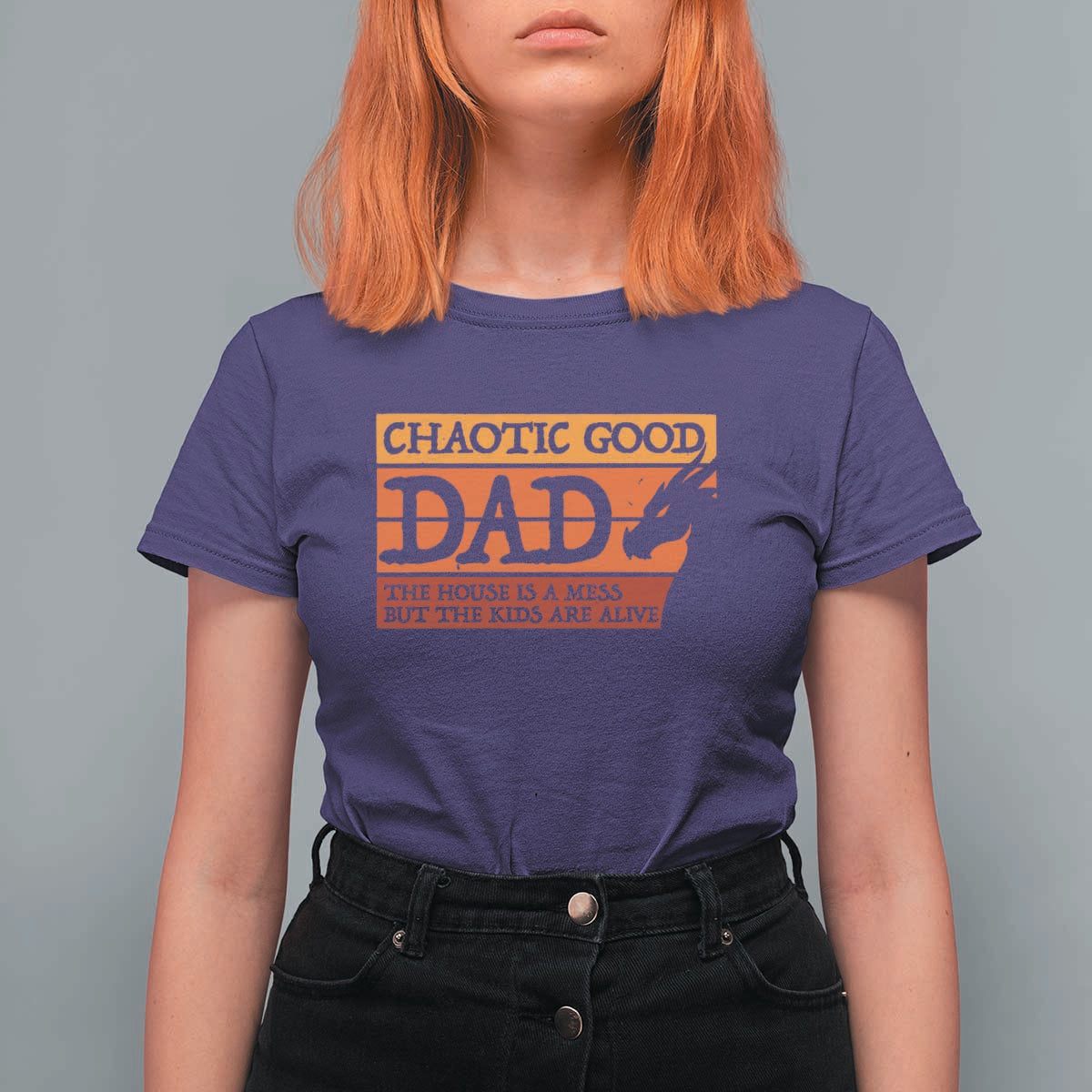 Chaotic Good Dad Funny Tabletop Gamer Parenting T Shirt For Women Retro Sunset Vintage Fantasy Graphic