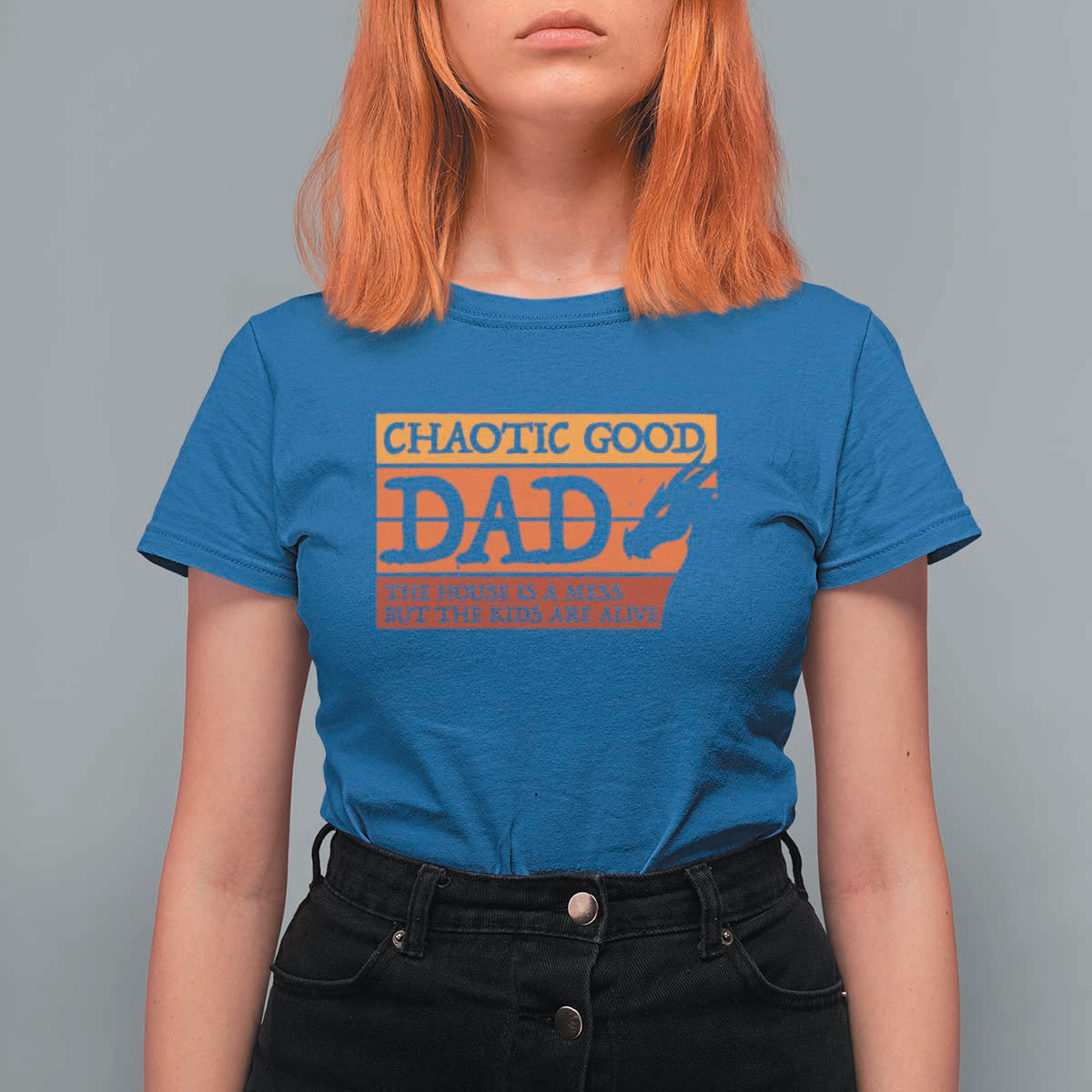 Chaotic Good Dad Funny Tabletop Gamer Parenting T Shirt For Women Retro Sunset Vintage Fantasy Graphic