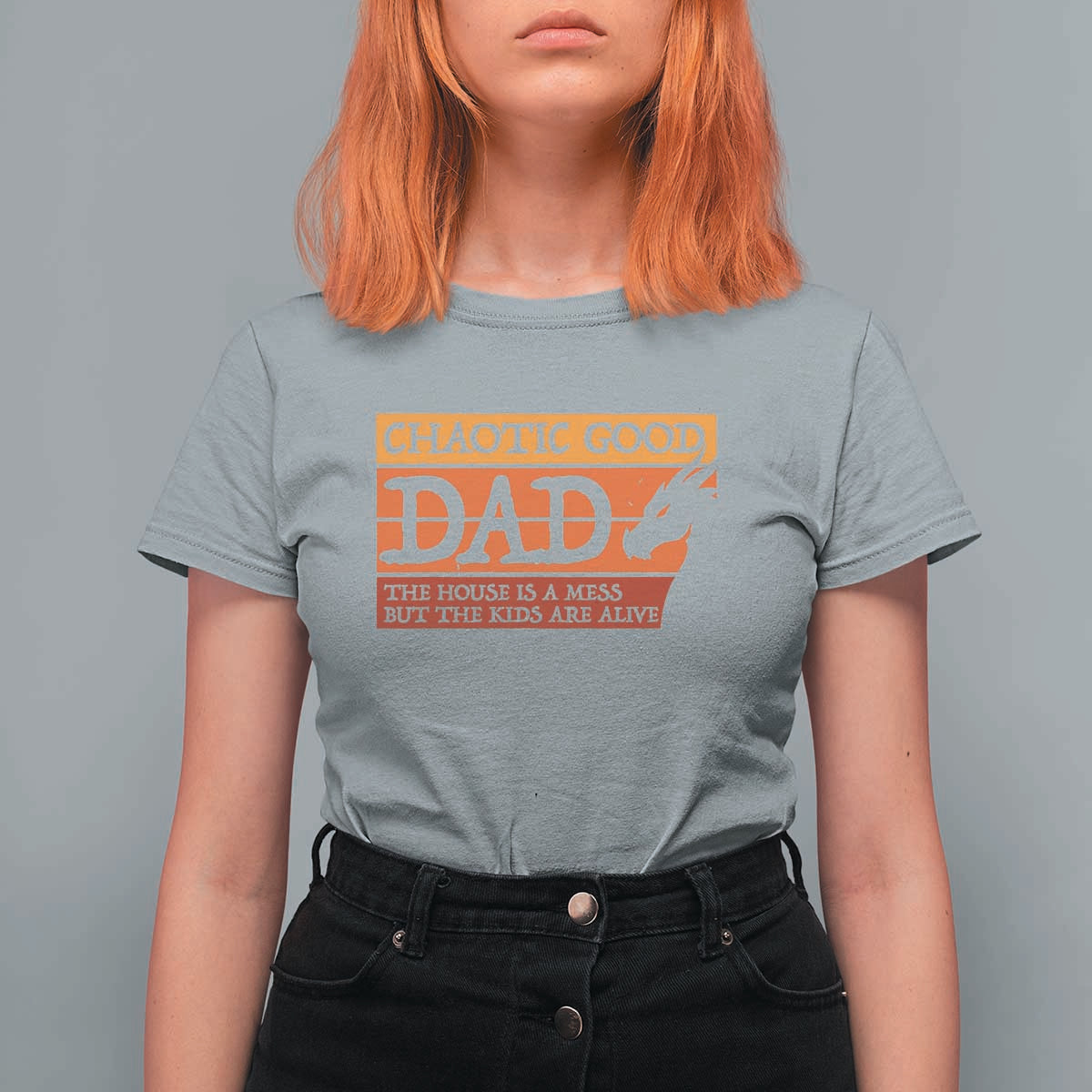 Chaotic Good Dad Funny Tabletop Gamer Parenting T Shirt For Women Retro Sunset Vintage Fantasy Graphic