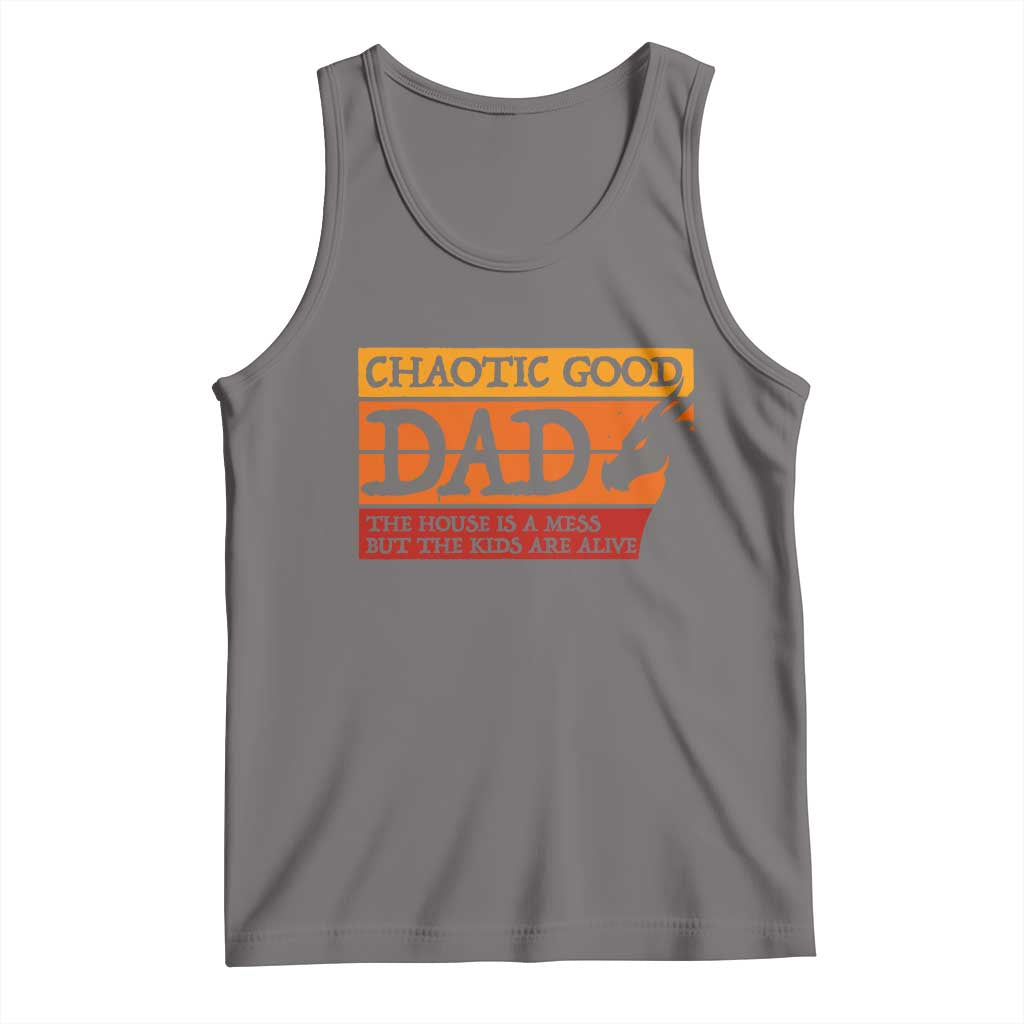 Chaotic Good Dad Funny Tabletop Gamer Parenting Tank Top Retro Sunset Vintage Fantasy Graphic