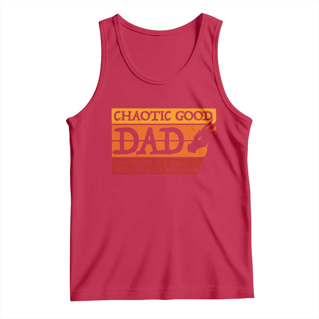 Chaotic Good Dad Funny Tabletop Gamer Parenting Tank Top Retro Sunset Vintage Fantasy Graphic
