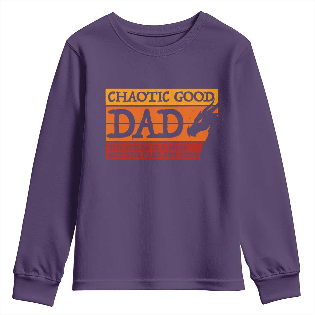 Chaotic Good Dad Funny Tabletop Gamer Parenting Youth Sweatshirt Retro Sunset Vintage Fantasy Graphic