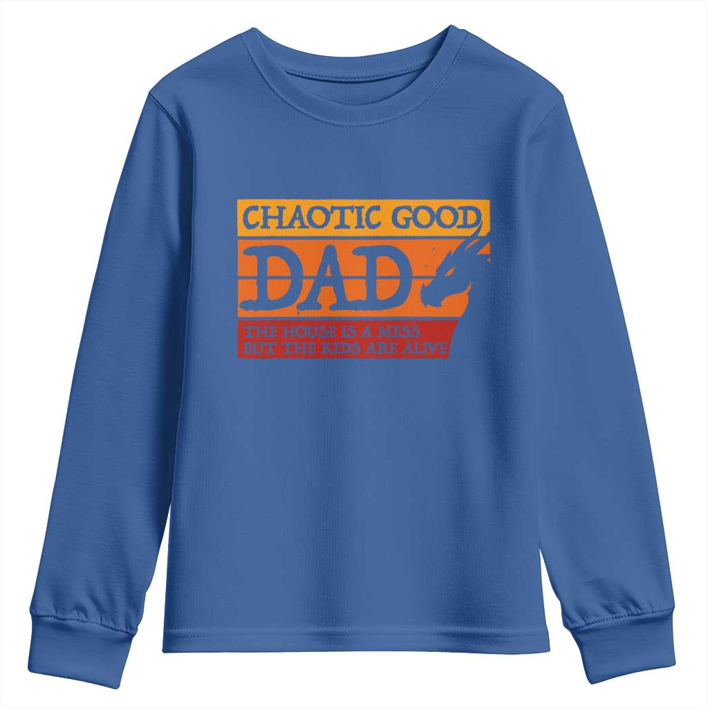 Chaotic Good Dad Funny Tabletop Gamer Parenting Youth Sweatshirt Retro Sunset Vintage Fantasy Graphic