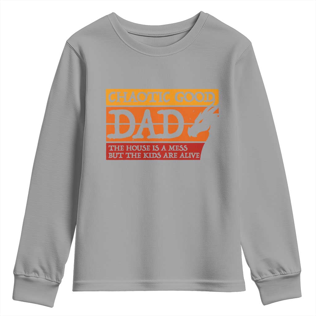 Chaotic Good Dad Funny Tabletop Gamer Parenting Youth Sweatshirt Retro Sunset Vintage Fantasy Graphic