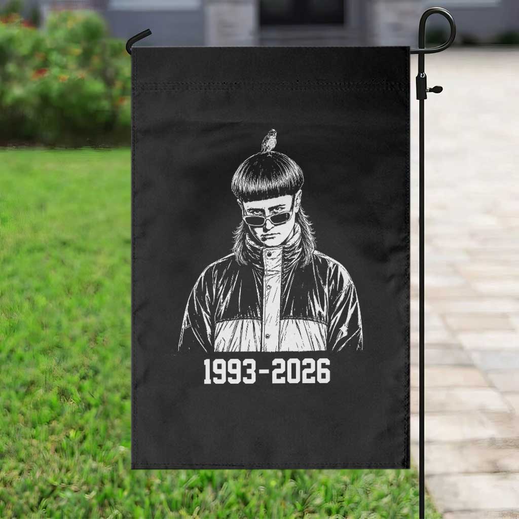 Retro Bowl Cut Music Icon Rip Memorial Garden Flag 1993 2026 Internet Meme Pop Culture Fan