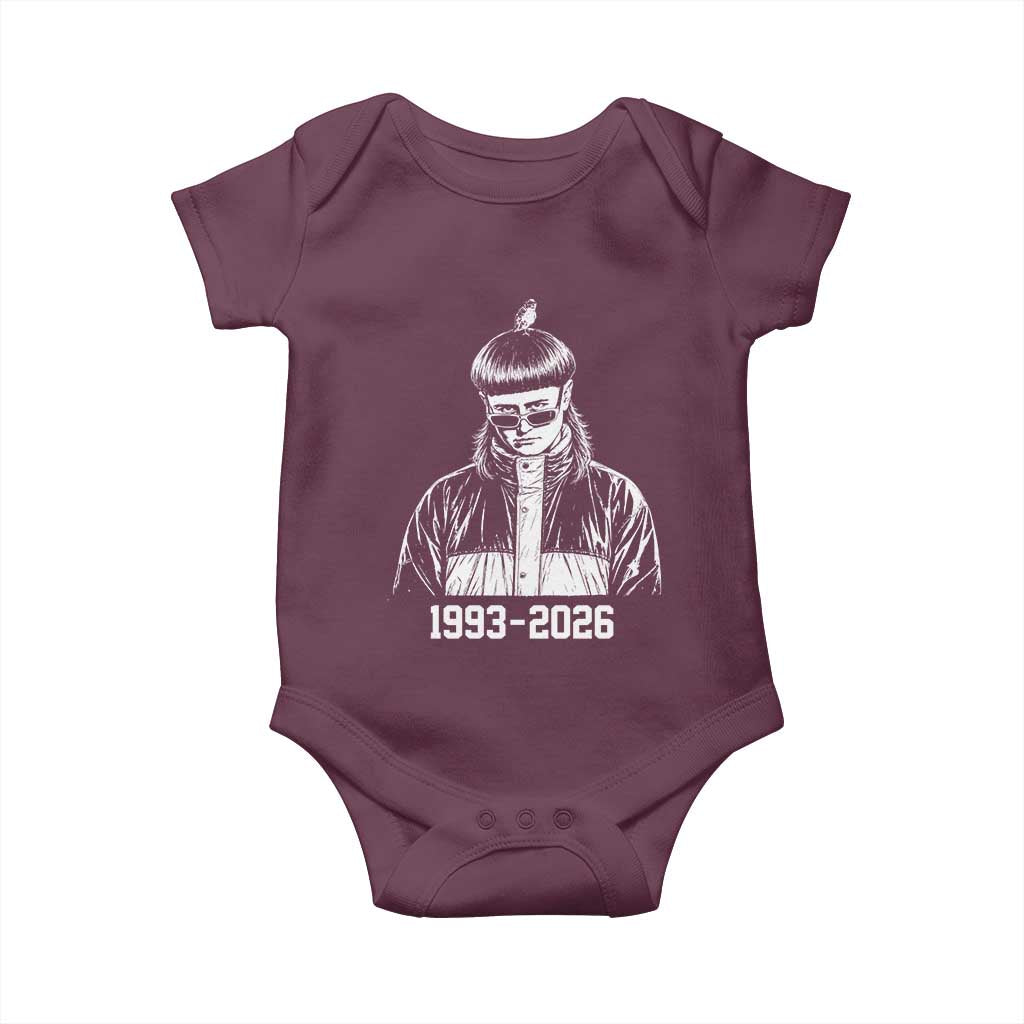 Retro Bowl Cut Music Icon Rip Memorial Baby Onesie 1993 2026 Internet Meme Pop Culture Fan