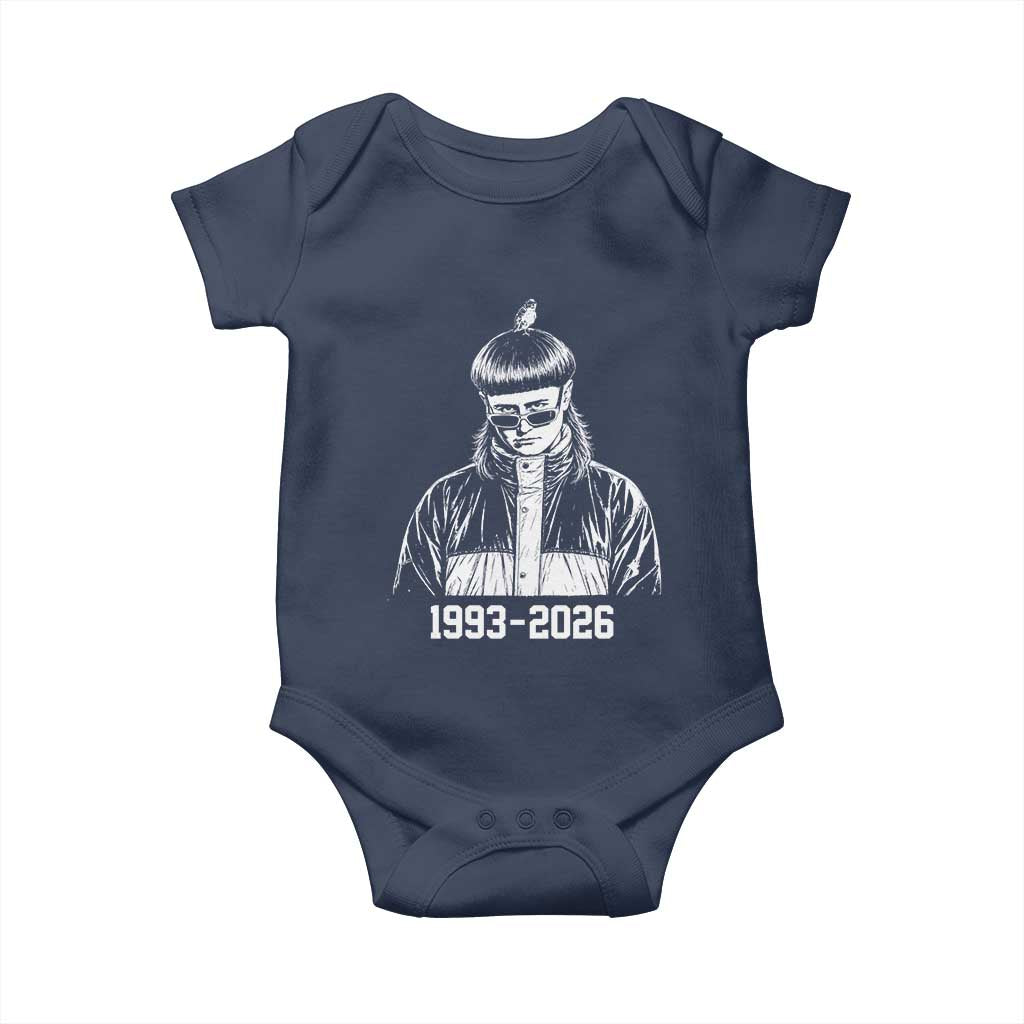Retro Bowl Cut Music Icon Rip Memorial Baby Onesie 1993 2026 Internet Meme Pop Culture Fan