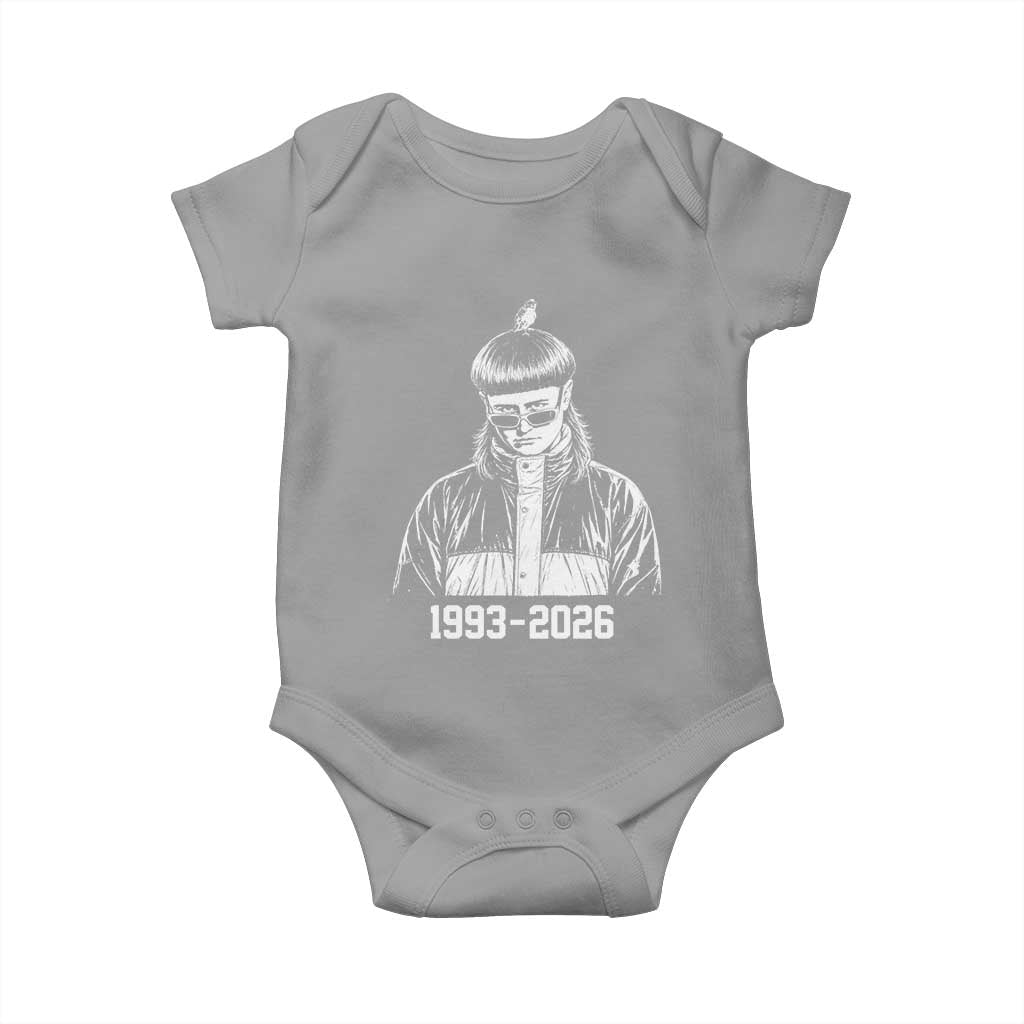 Retro Bowl Cut Music Icon Rip Memorial Baby Onesie 1993 2026 Internet Meme Pop Culture Fan