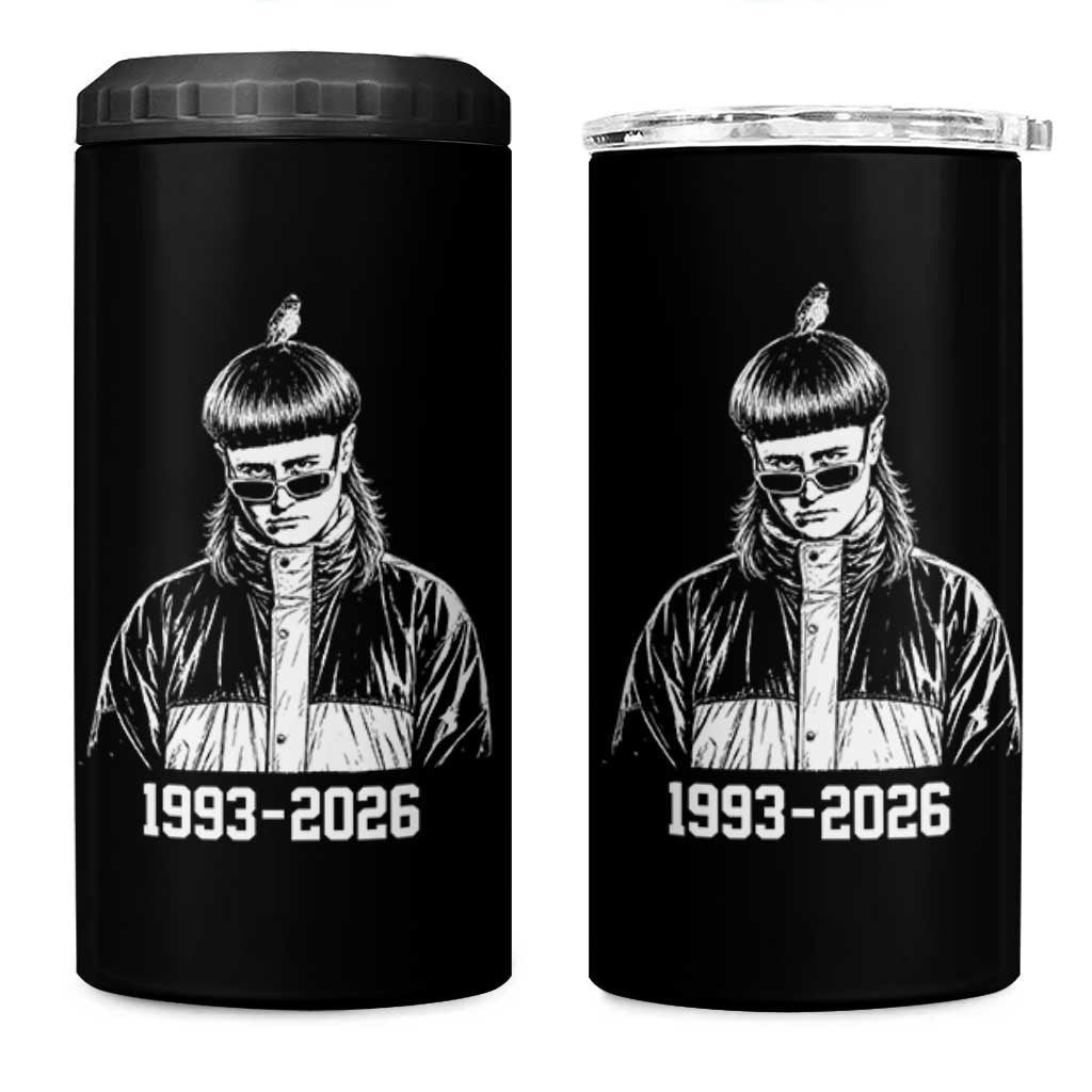 Retro Bowl Cut Music Icon Rip Memorial 4 in 1 Can Cooler Tumbler 1993 2026 Internet Meme Pop Culture Fan