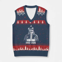 Retro Bowl Cut Music Icon Rip Memorial V-Neck Knit Sweater Vest 1993 2026 Internet Meme Pop Culture Fan