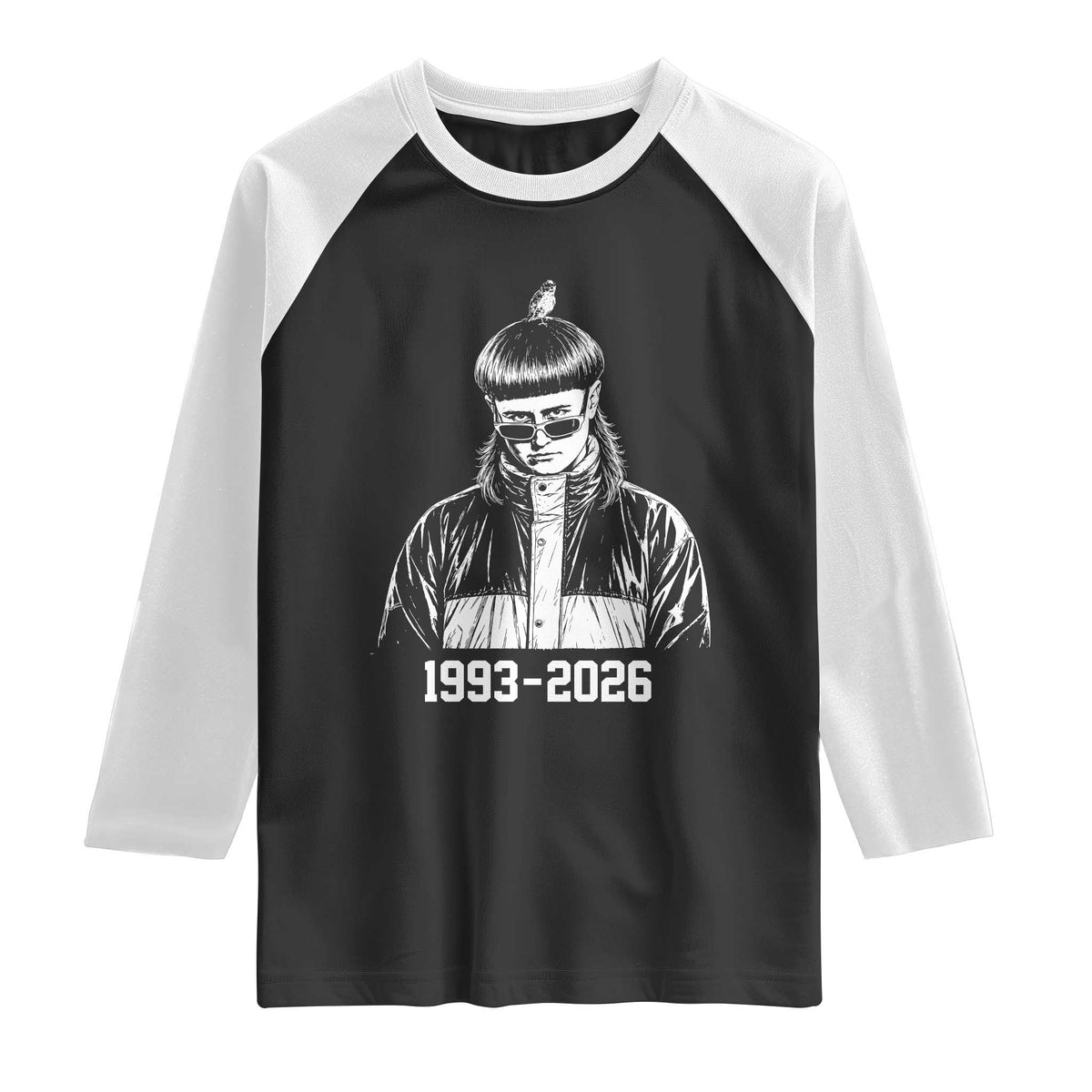 Retro Bowl Cut Music Icon Rip Memorial Raglan Shirt 1993 2026 Internet Meme Pop Culture Fan