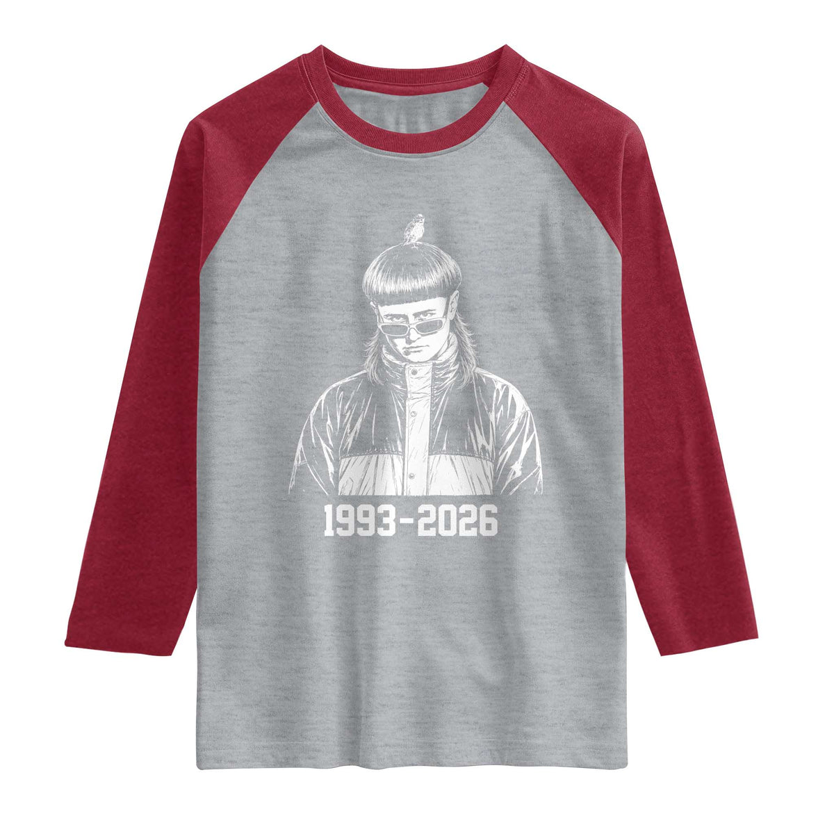 Retro Bowl Cut Music Icon Rip Memorial Raglan Shirt 1993 2026 Internet Meme Pop Culture Fan