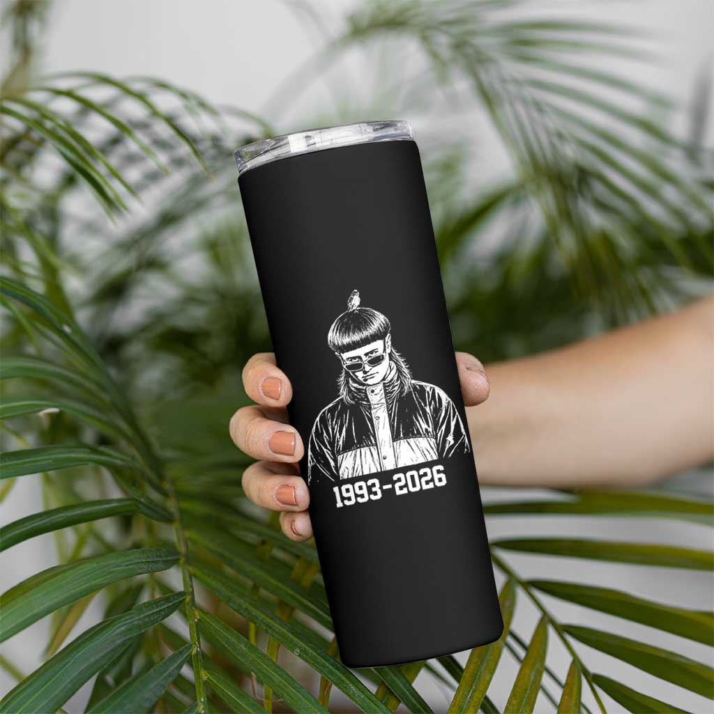 Retro Bowl Cut Music Icon Rip Memorial Skinny Tumbler 1993 2026 Internet Meme Pop Culture Fan