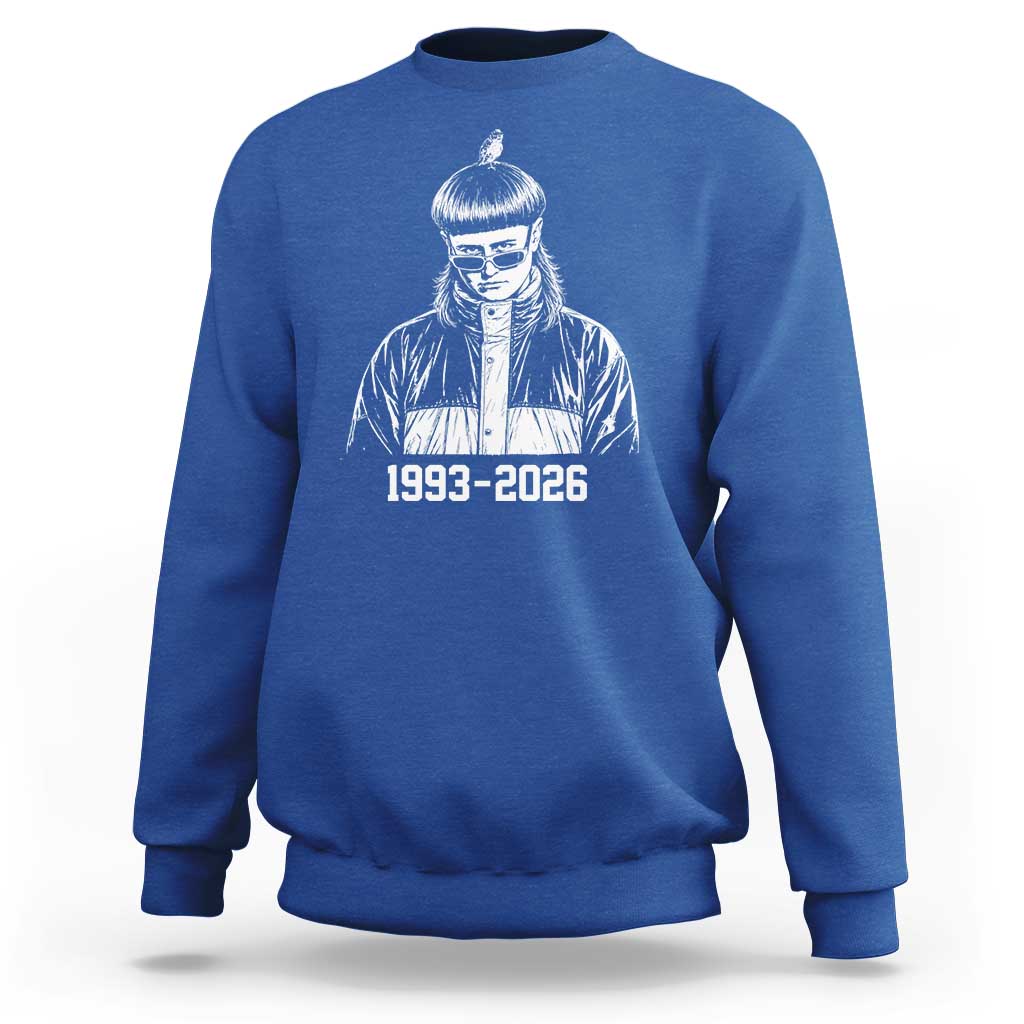 Retro Bowl Cut Music Icon Rip Memorial Sweatshirt 1993 2026 Internet Meme Pop Culture Fan