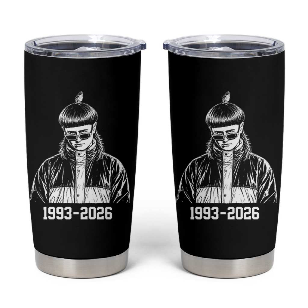 Retro Bowl Cut Music Icon Rip Memorial Tumbler Cup 1993 2026 Internet Meme Pop Culture Fan