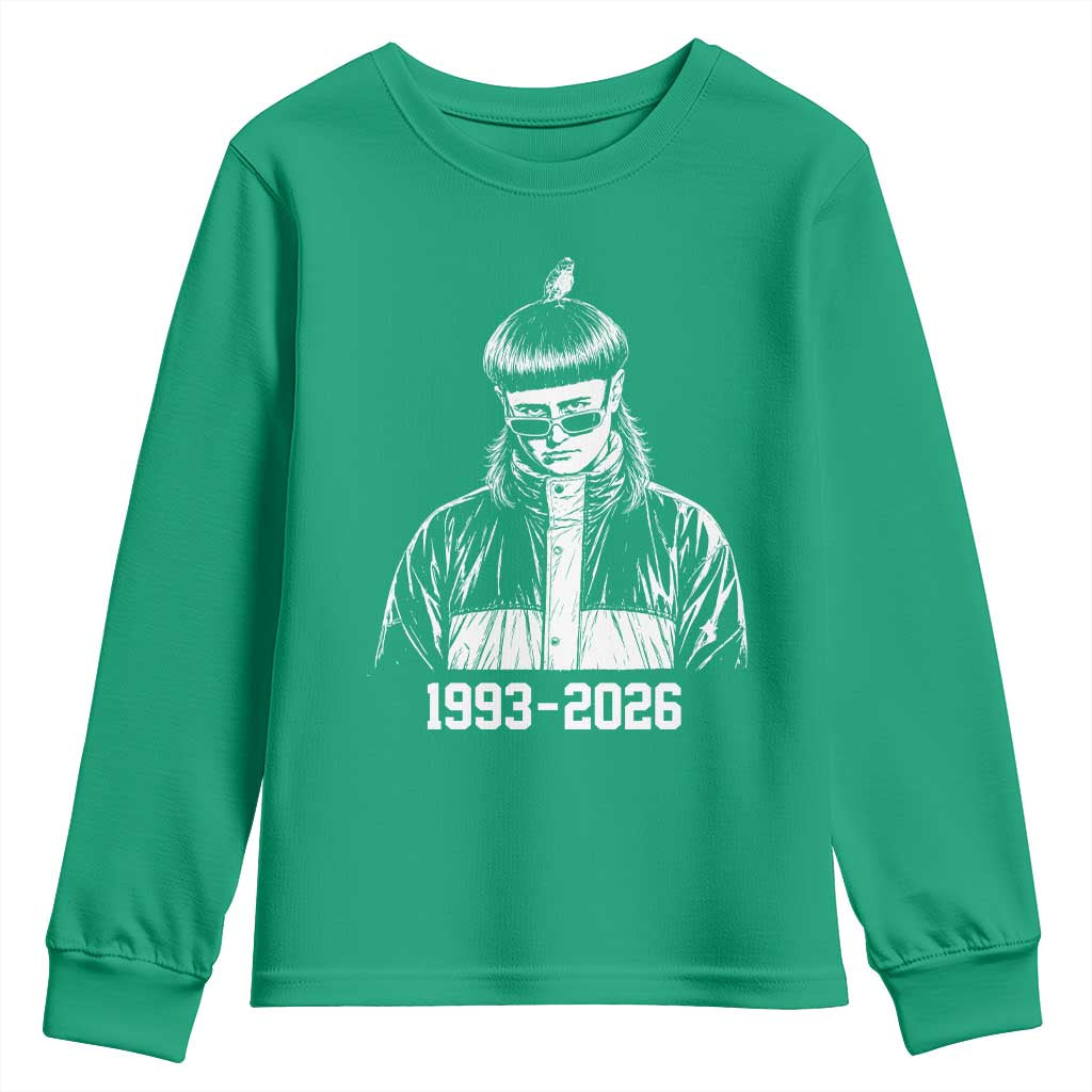 Retro Bowl Cut Music Icon Rip Memorial Youth Sweatshirt 1993 2026 Internet Meme Pop Culture Fan