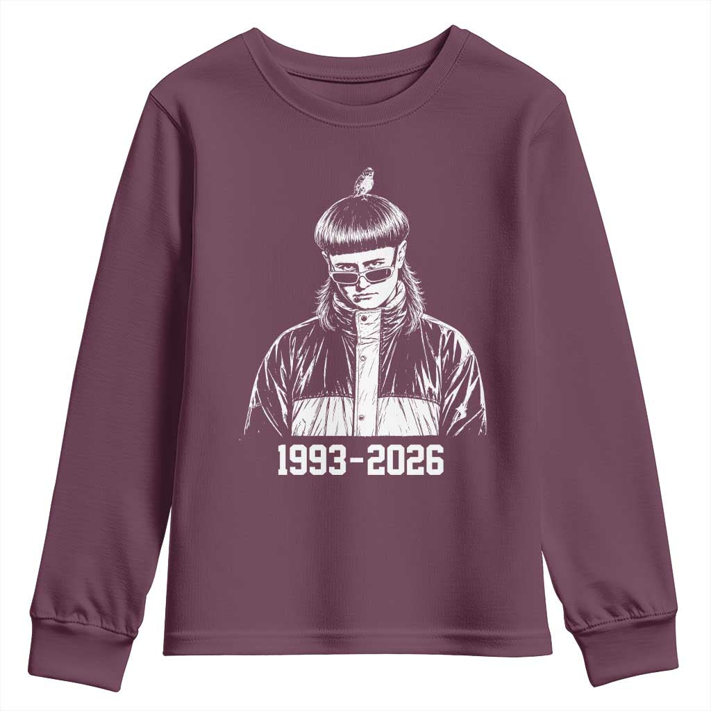Retro Bowl Cut Music Icon Rip Memorial Youth Sweatshirt 1993 2026 Internet Meme Pop Culture Fan